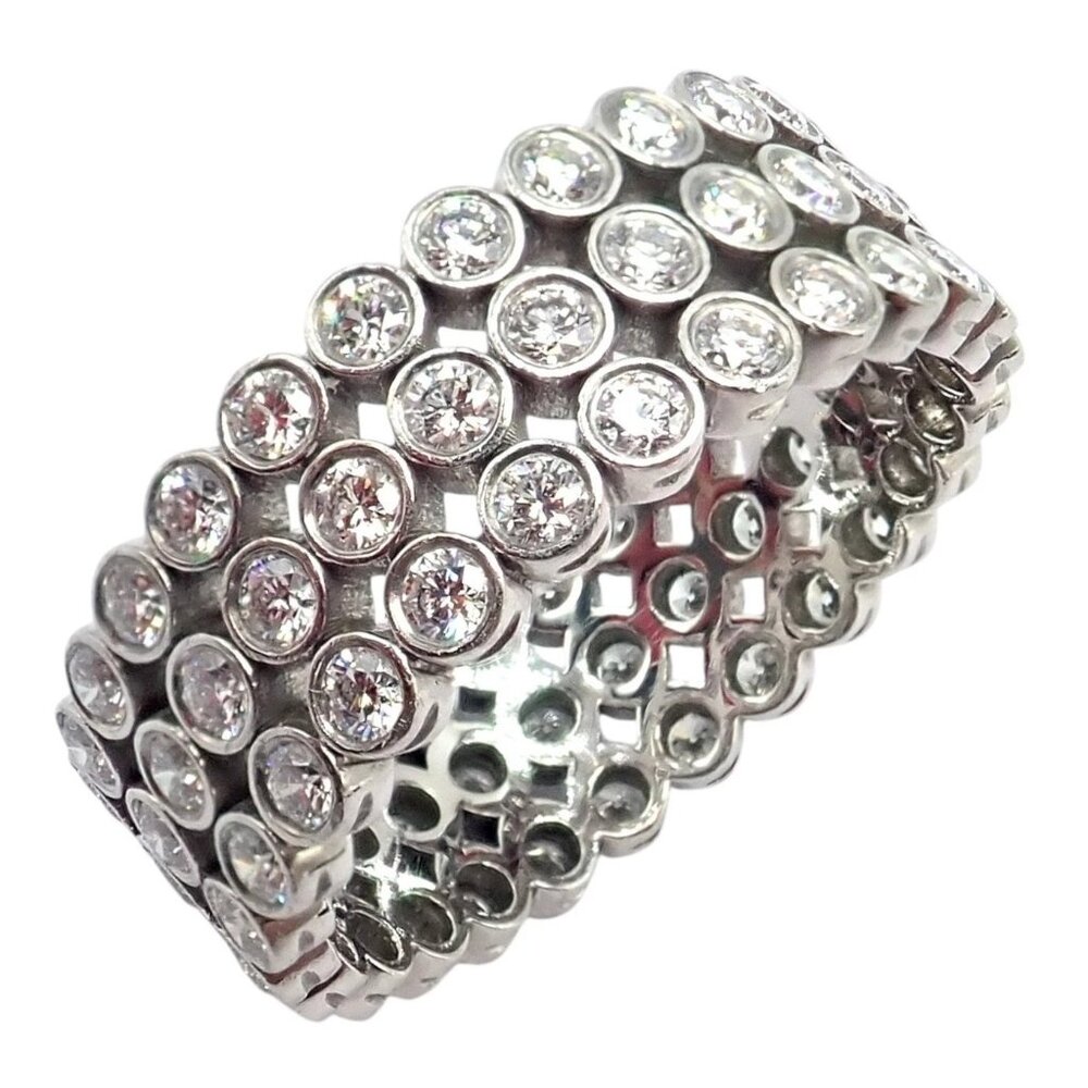 Authentic! Tiffany & Co Platinum Diamond Three Row Jazz Band Ring Size 6